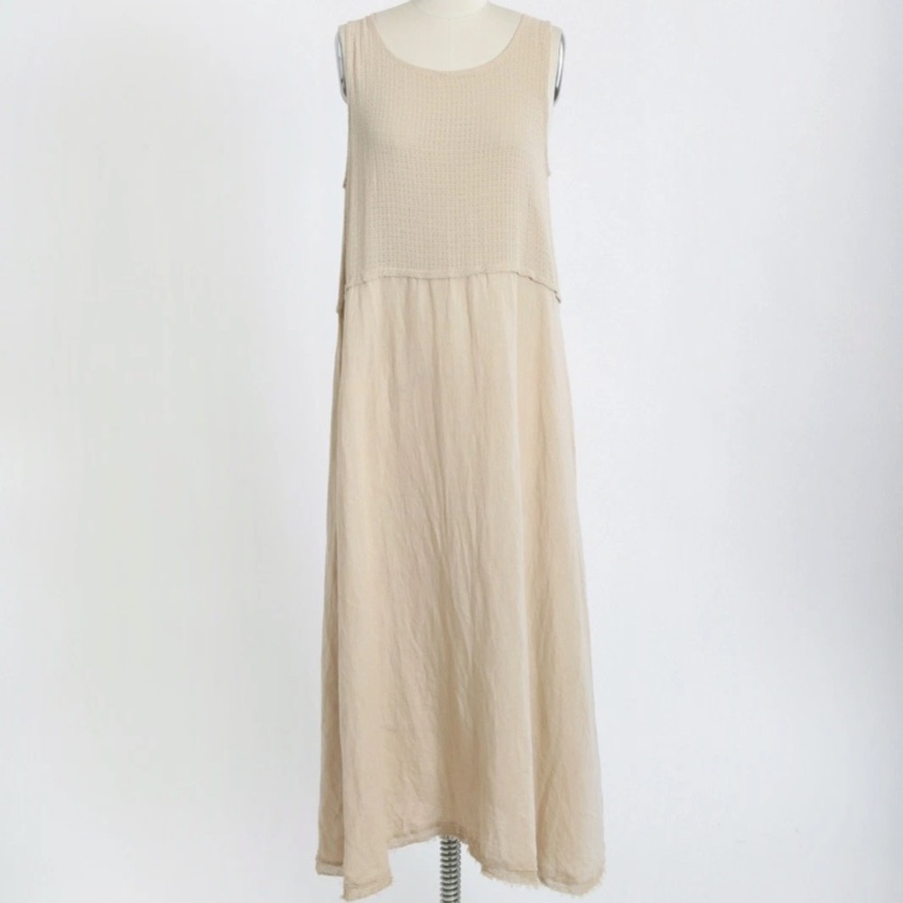 NWT  7 Agosto linen blend crochet maxi dress made in Italy Sz. L